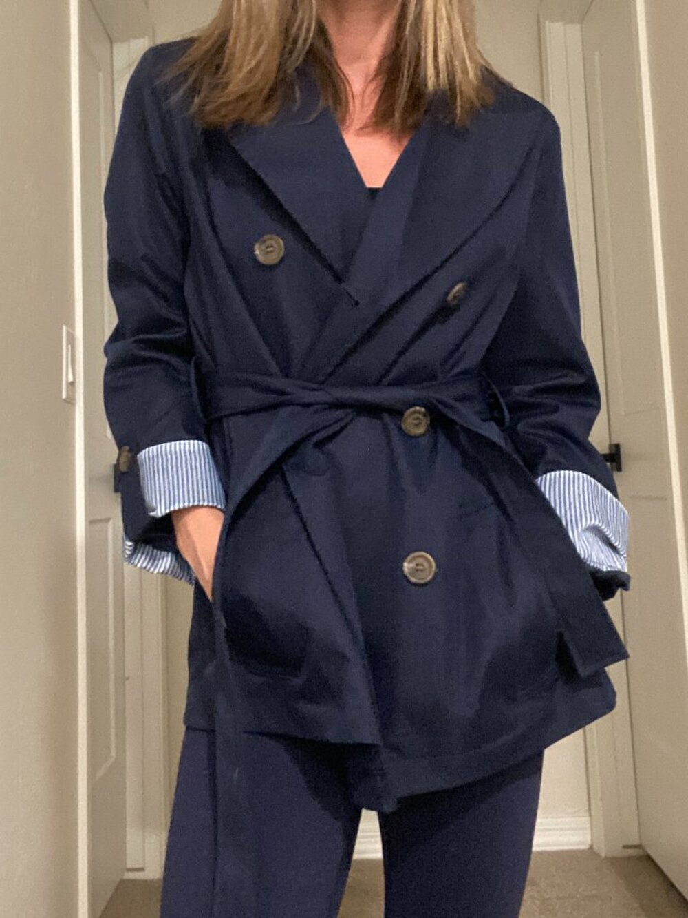 Weatherproof Navy Peacoat XS | Double Breasted Belted Trench Coat Lined